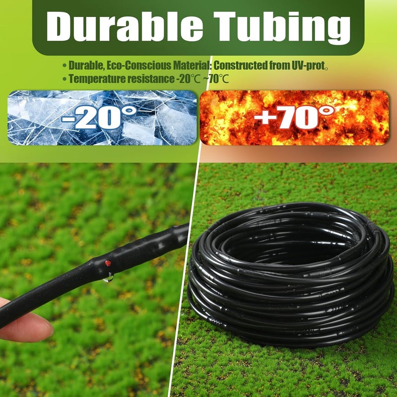Innconee 1/4 Inch Drip Irrigation Tubing Hydroponics Dripline Hose with 6 Inch Emitter Spacing Irrigation Drip Line Emitter Tubing for Gardens Efficient Raised Beds Flower Watering(Black,100 ft) - Image 3